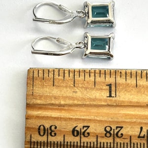 Teal Blue Emerald Cut Crystal Earrings Sterling Silver Teardrop Lever Backs Green Blue Rectangle Crystal Drops Free Shipping image 6