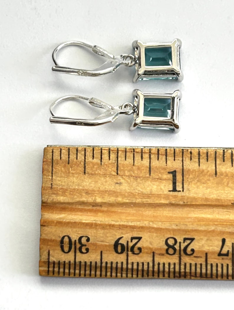 Teal Blue Emerald Cut Crystal Earrings Sterling Silver Teardrop Lever Backs Green Blue Rectangle Crystal Drops Free Shipping image 6