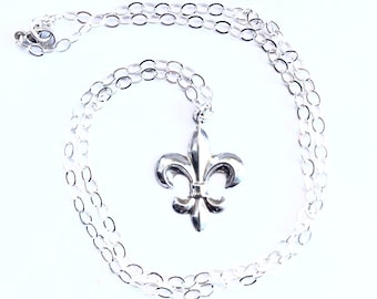 Fleur de Lis Pendant - OOAK - All Sterling Silver Necklace - Eighteen Inch Chain - Free Shipping