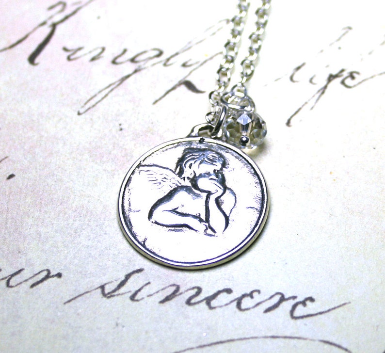 Free Shipping Handmade with All Sterling Silver The Little Cherub Necklace Raphael/'s Angel Pendant