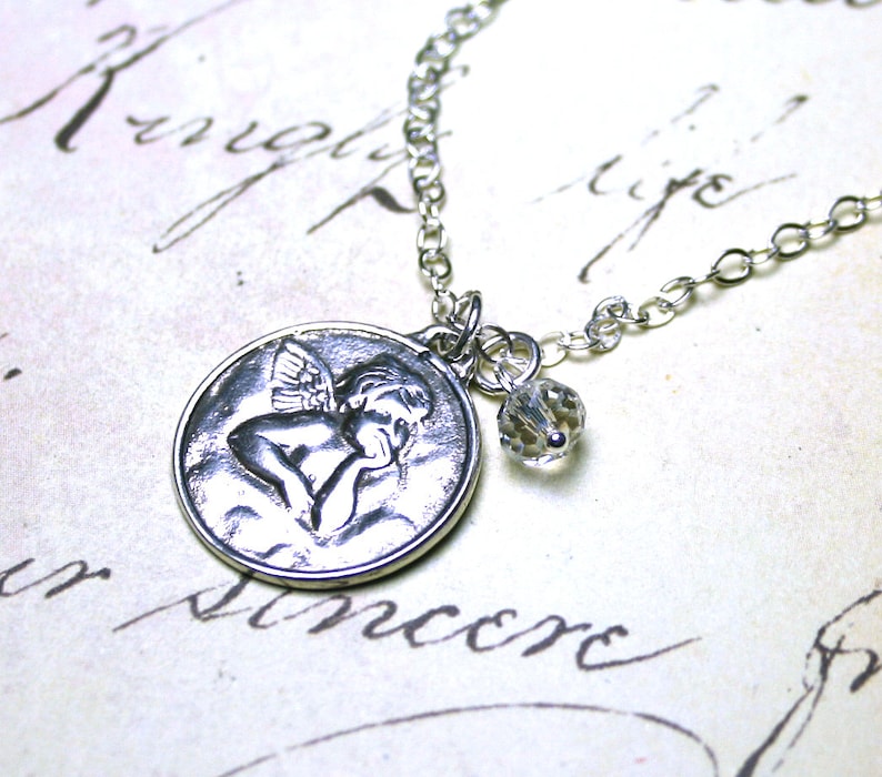 Free Shipping Handmade with All Sterling Silver The Little Cherub Necklace Raphael/'s Angel Pendant