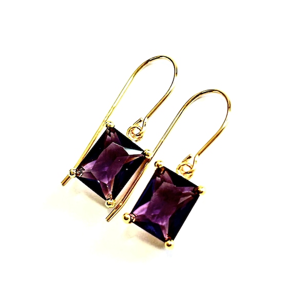 New - Emerald Cut Crystal Earrings In Amethyst - 14K Gold Filled French Ear Wires Or Gold Lever Backs - Purple Crystal Drops - Free Shipping