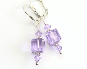 SALE- The Chantal Earrings in Violet Purple- OOAK - Handmade with Swarovski Crystal and Sterling Silver - Lever Backs - Free Shipping