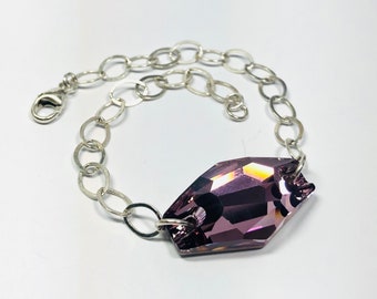 Chunky Crystal Bracelet - OOAK - Swarovski Crystal and Sterling Silver Bracelet in Antique Pink - Light Amethyst - Free Shipping