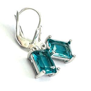 Teal Blue Emerald Cut Crystal Earrings Sterling Silver Teardrop Lever Backs Green Blue Rectangle Crystal Drops Free Shipping image 7