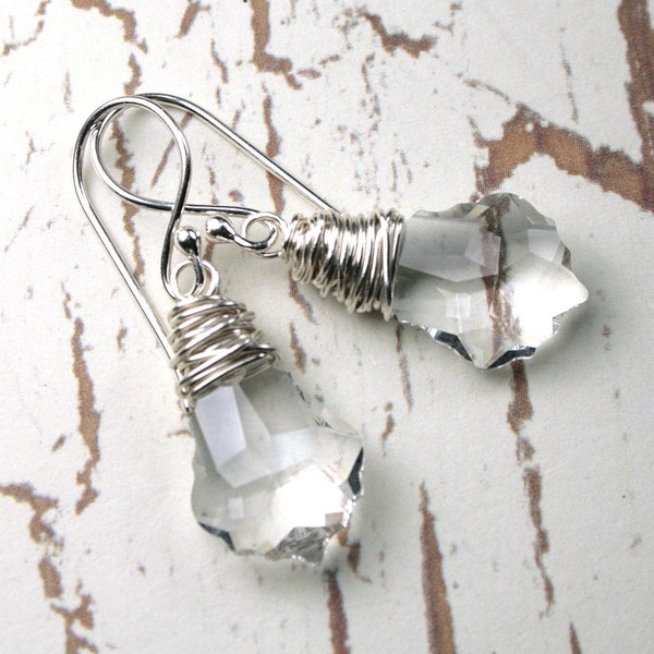 Free Shipping - Wire Wrapped Baroque Crystal Earrings in Crystal - Handmade with Sterling Silver and Swarovski Crystal