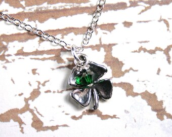 Vintage Swarovski Crystal Lucky Clover Pendant in Emerald Green - Handmade with All Sterling Silver and Swarovski Crystal - Free Shipping