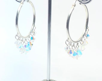 Silver Festival Hoops With Swarovski Crystal AB Drops - OOAK - All Sterling Silver - Sparkling Crystal Hoops - Free Shipping