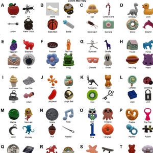 104 Alphabet Trinkets - 4 Each of 26 Alphabet Letters, Great for I Spy Bottles, I Spy Bags, Sensory Bins. Alphabet Letters Option.