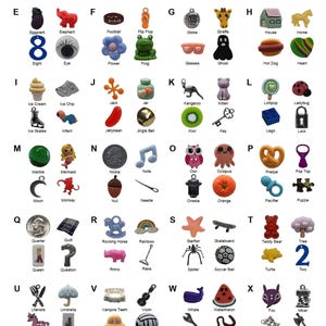 104 Alphabet Trinkets - 4 Each of 26 Alphabet Letters, Great for I Spy Bottles, I Spy Bags, Sensory Bins. Alphabet Letters Option.
