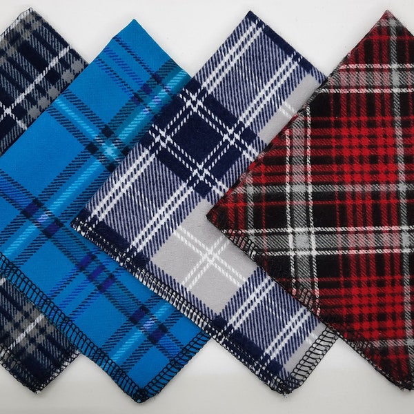 4 Plaid Flannel Handkerchiefs - 10 inch Square - Reusable - Men's Handkerchiefs - Personalization Available - Select Own Designs