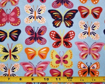 Bright Butterflies on Blue - Flannel By The Yard - Super Snuggle Flannel 100% Cotton