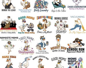 Mama Goose PNG Bundle, Funny Sassy Mom, Retro Boho Floral Graphics (2 PNG Files)