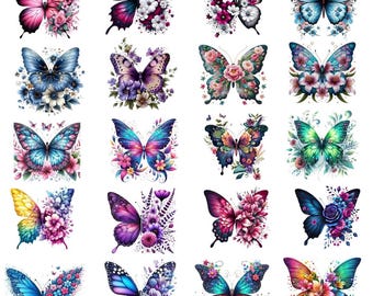 Floral Butterfly Clipart, Watercolor Butterflies Clipart Bundle Digital Download
