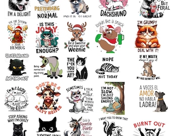 Sarcastic Animal PNG Bundle  Funny Quotes, Sublimation Designs Digital Download