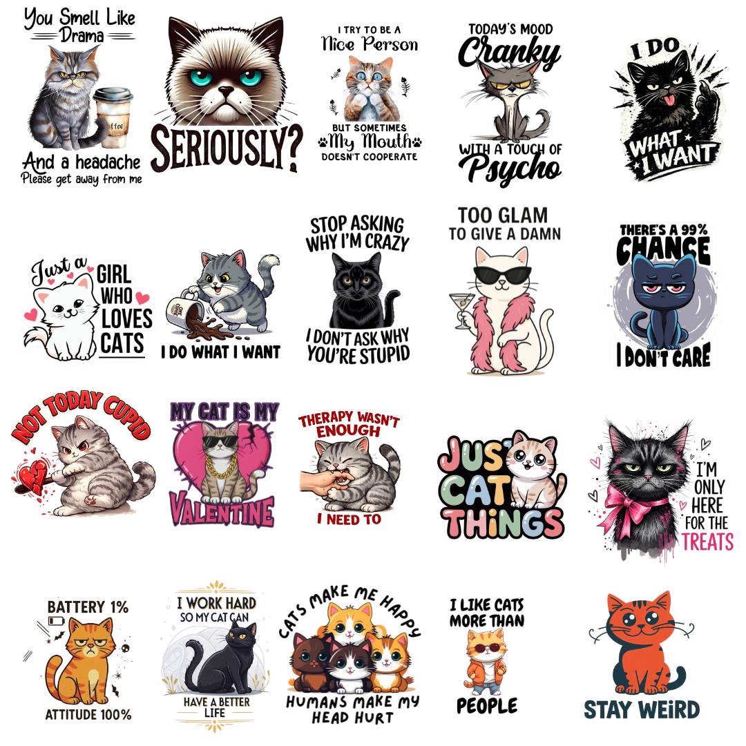 Funny Cat PNG Bundle, Sarcastic Designs, Cat Mom Humor, Crazy Pets ...