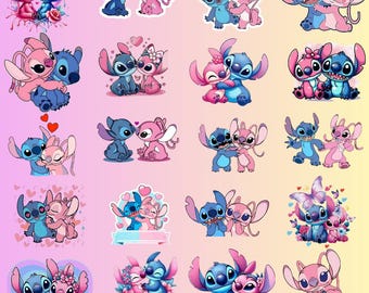 Descarga digital del diseño de sublimación del paquete PNG de Stitch y Ángel