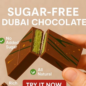 No Sugar - Sweet Dubai Chocolate Bar with Creamy Pistachio Filling – Artisan Milk Chocolate Gift