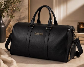 Personalized Leather Duffle Bag, Groomsman Gift, Gift for Him, Custom Travel Bag, Gym Bag, Weekender Bag, Gifts for Men