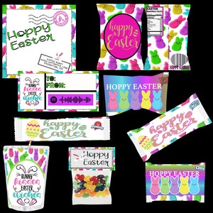 Hoppy Easter Peeps Inspired Digital Downloads. Treat Wrappers. Easter Party Favors. Happy Easter.