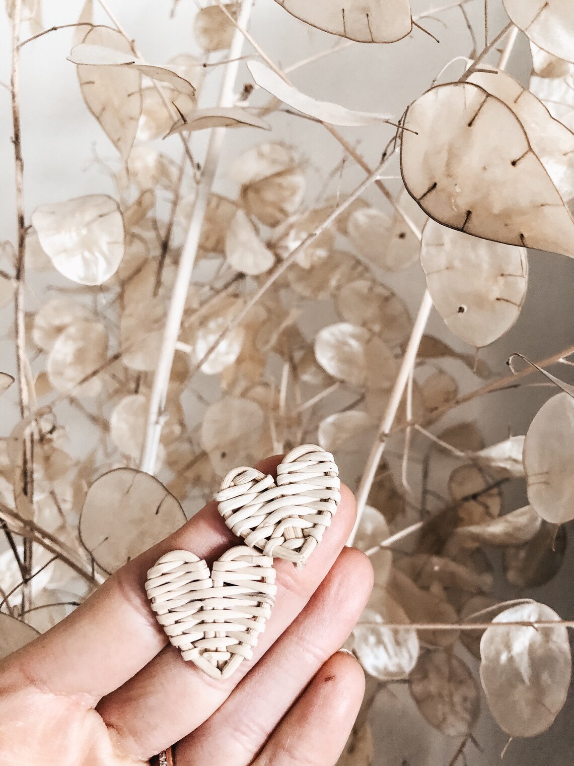 wicker heart earrings