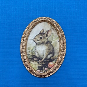 Watercolor Mouse Miniature Picture, Forest Friends Dollhouse Framed Art, Small Forest Animal Print