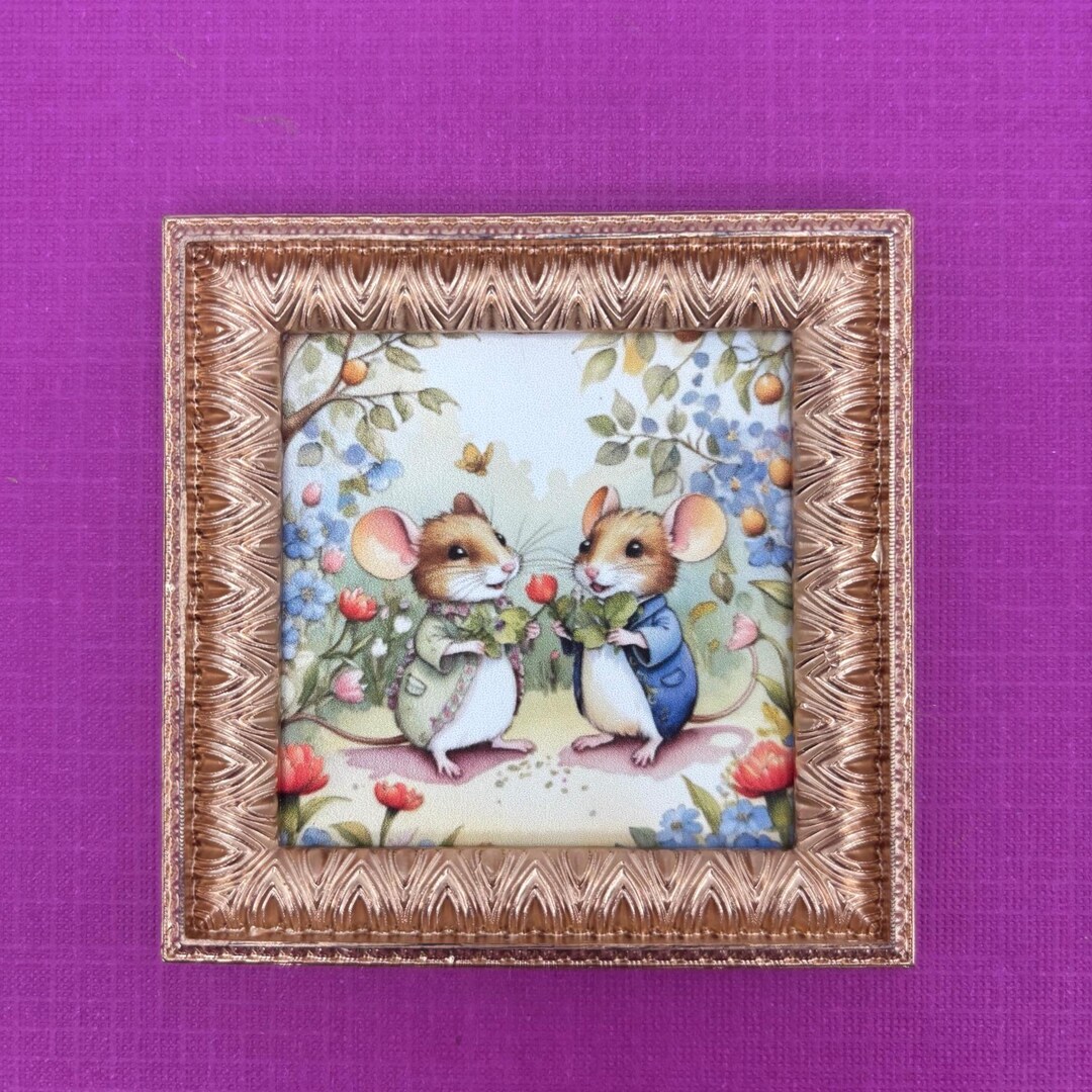 Whimsical Mouse Miniature Picture, Dollhouse Framed Art of Mice in the ...