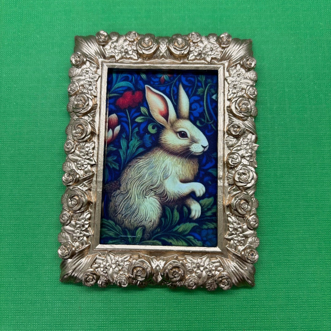 Miniature Rabbit Picture in a Gold Frame, Cute Woodland Creature ...