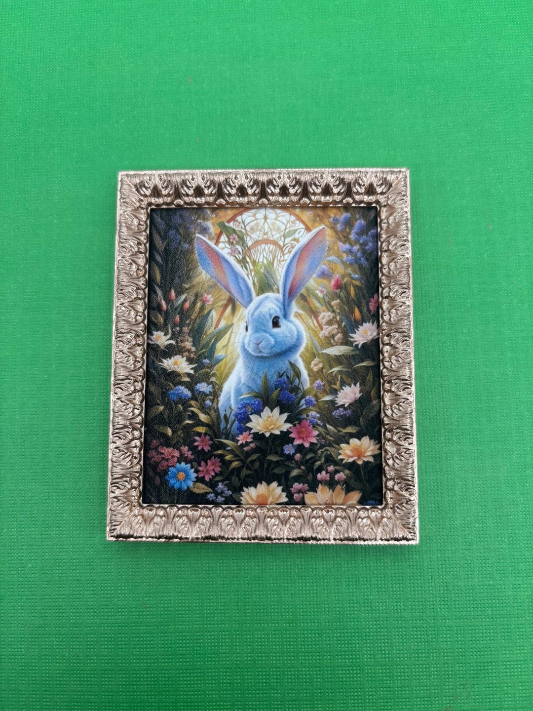 Miniature Rabbit Picture in a Gold Frame, Cute Woodland Creature ...