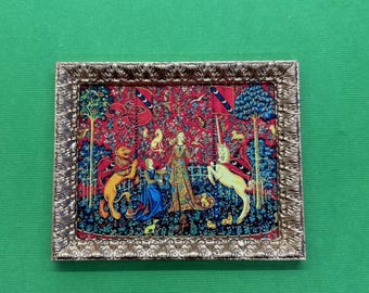 Woman with Unicorn and Lion Picture for your Miniature Castle, Dollhouse Decor, Medieval or Rennaisance Tapestry Print