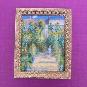 The Artist&#39;s Garden at Vétheuil in France by Claude Monet Miniature Framed Print, French Impressionist Dollhouse Picture