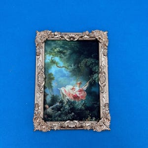 Miniature Framed Image of a Woman on a Swing in a Fancy Dress,  Antique Style Dollhouse Picture, Perfect for a Historical Dollhouse