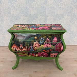Dollhouse Miniature Bombé Chest - Medieval Tapestry Print - 1:12 Scale