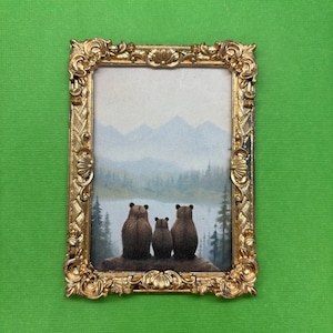 Three Bears at the Lake Dollhouse Picture - Framed Print for Your Miniature Cabin