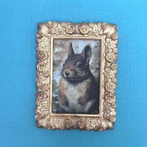 Watercolor Squirrel Miniature Picture, Forest Friends Dollhouse Framed Art, Small Forest Animal Print
