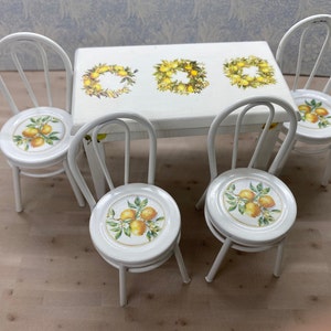 When Live Gives You Lemons! Miniature Dining Room Set, White Kitchen Table with Citrus Decals for Your Dollhouse, 1:12 Scale