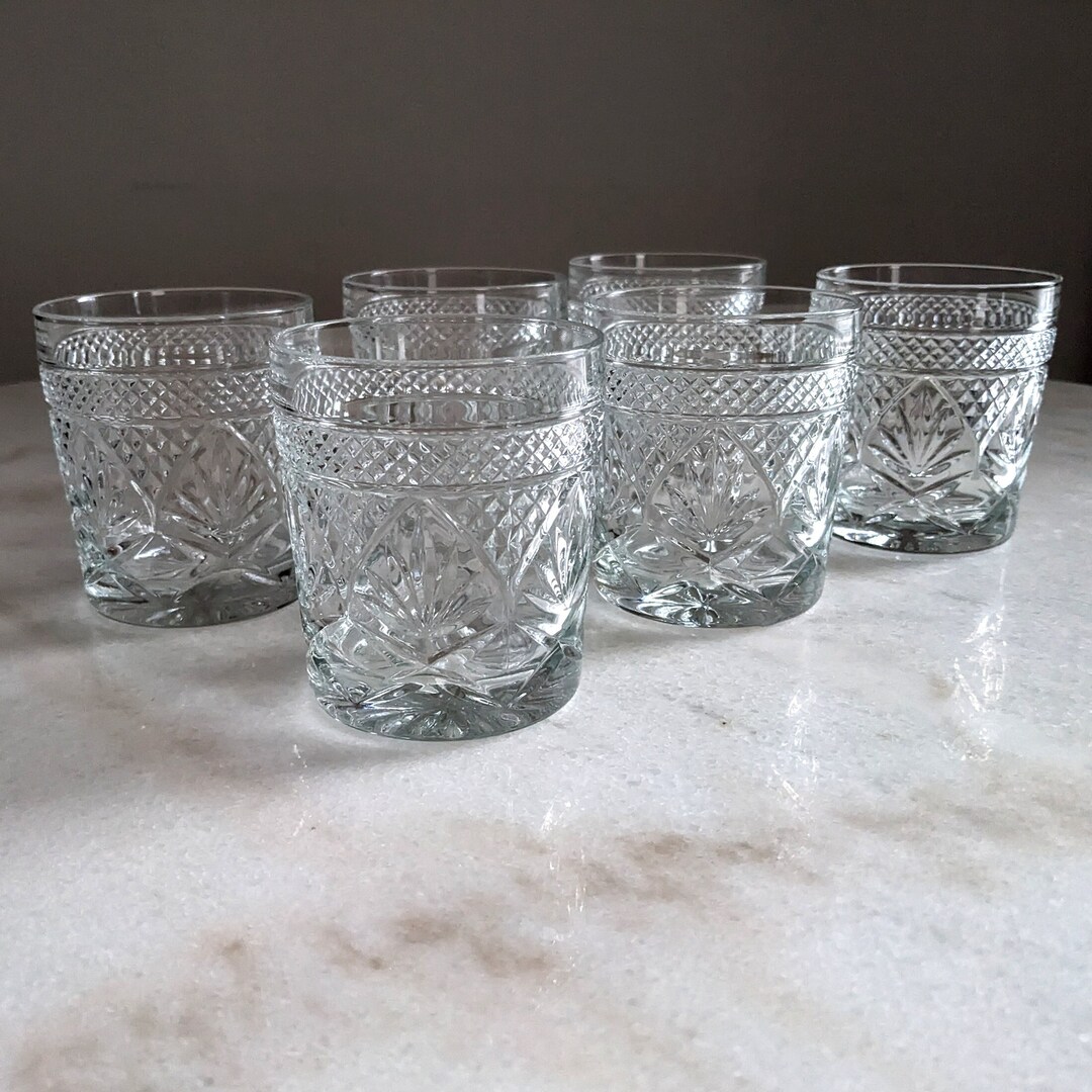 6 Old Fashioned Low Ball Cocktail Glasses by Cristal D'arques Durand
