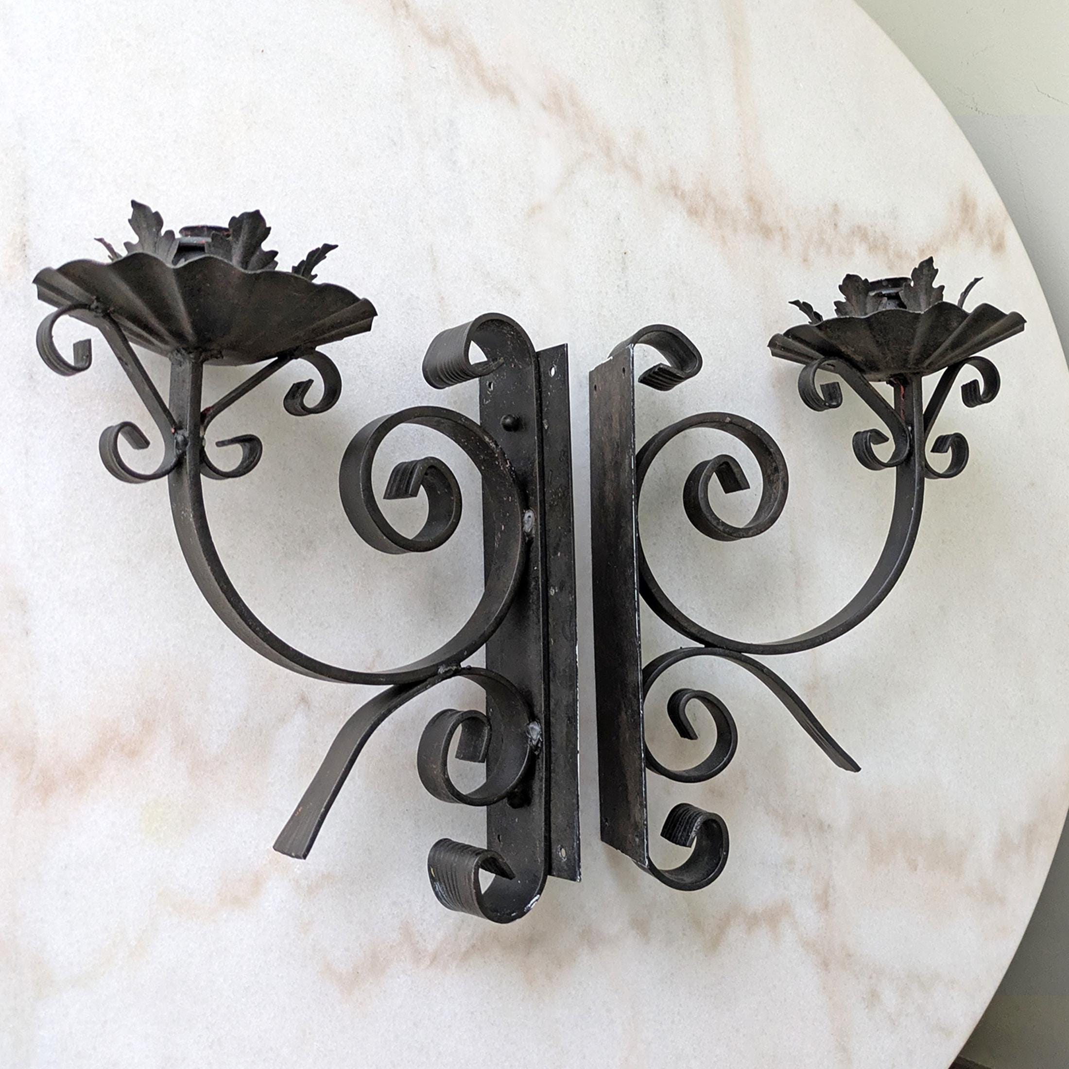 Large Vintage Wrought Iron Candle Wall Sconces - Etsy