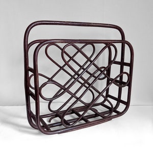 Hollywood Regency Bamboo Loop Design Standing Magazine Holder with Top Handle