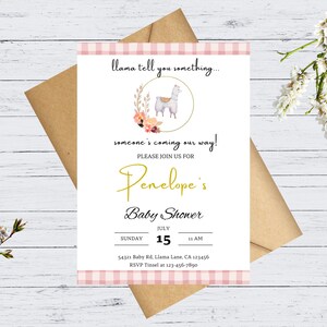 Invitación de Baby Shower de Llama / Tarjeta de Invitación Digital para Baby Shower / Imprimible / Rosa / Editable / Personalizable
