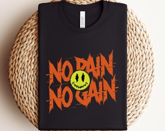 No Pain No Gain T-Shirt: Pixel Smiley Face, Motivational Workout Tee