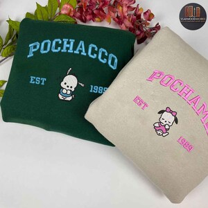 Pochacco and Pochamii Embroidered Sweatshirt Set, Cute Sanrio Couple Shirt, Matching Kawaii Crewneck Gift for Her and Him
