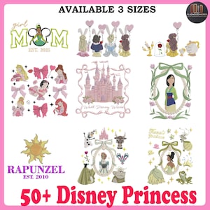 50+ Princess Family Embroidery Bundle, Magic Kingdom Embroidery Design, Vintage Coquette Princess Embroidery Design, Instant Download