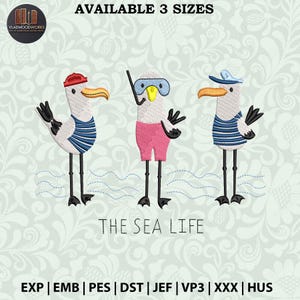 Seagull Embroidery Design, Funny Seagull Embroidery File, Animal Embroidery Machine File, Instant Download, Includes 3 Sizes