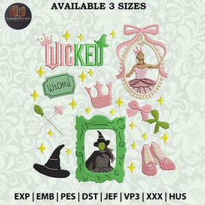 Witch Princess Movie Embroidery Design, Movie Cartoon Embroidery Design, Pink And Green Princess Embroidery Design, Instant Download