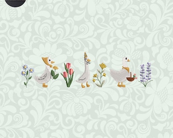 Cute Goose Embroidery Design, Floral Goose Embroidery File, Animal Embroidery Machine File, Instant Download, Includes 3 Sizes