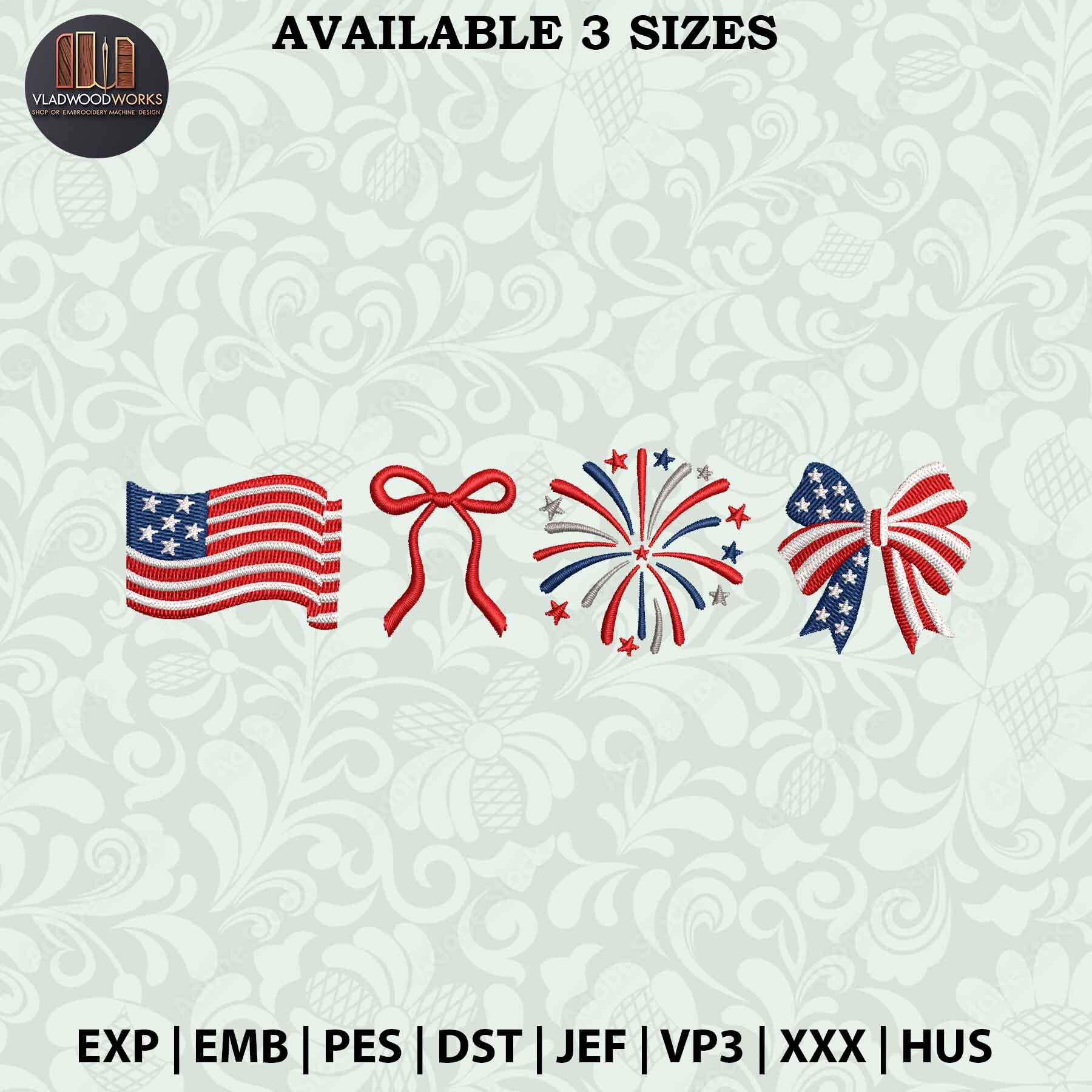 4th Of July Embroidery Design, American Coquette Bow Embroidery Design, American Girly Embroidery Design, Instant Download