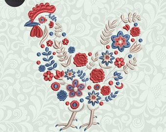 Funny Crazy Chicken Embroidery Machine 3 Size, Floral Chicken Embroidery Design, Animal Flower Embroidery File, Instant Download