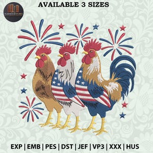 Patriotic Animal Embroidery Design, Retro July 4th Embroidery Design, Patriotic USA Chicken Embroidery Design, Digital Download