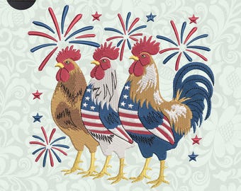 Patriotic Animal Embroidery Design, Retro July 4th Embroidery Design, Patriotic USA Chicken Embroidery Design, Digital Download